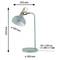 Stojací lampa s modrou otočnou lampou, dřevěnými a měděnými akcenty. Výška: 510 mm, délka kabelu: 150 cm, průměr základny: 180 mm.