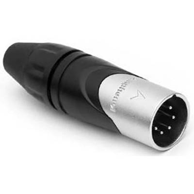 XLR konektor v černé a stříbrné barvě, často používaný pro audio připojení v profesionálních zvukařských aplikacích.