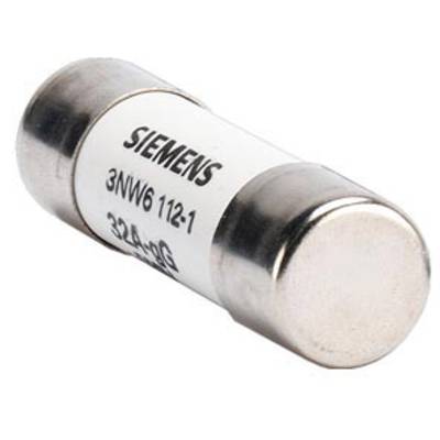 Pojistka Siemens, model 3NW6 112-1, je zde zobrazena. Válcový tvar, používaný především v elektrických aplikacích.
