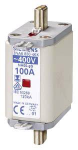 Pojistková vložka s bílým krytem pro elektrické aplikace, označená '400V' a '100A', vyrobená v Německu.