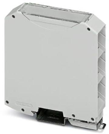 Šedý, obdélníkový elektronický rozvaděč s několika otvory po straně, vhodný pro použití v rozváděčových aplikacích.