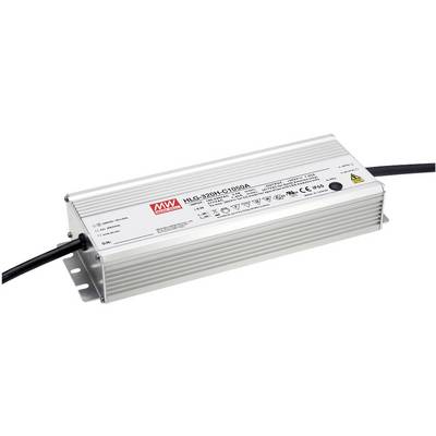 Stříbrný LED driver značky Mean Well, model HLG-320H-C1050A, s různými technickými údaji a označením CE.