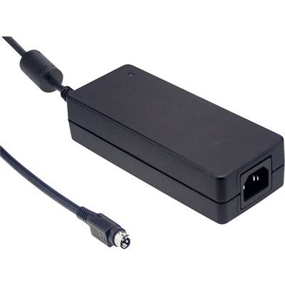 Černý napájecí zdroj s čtyřpólovým připojovacím kabelem, který se používá k napájení elektronických zařízení.