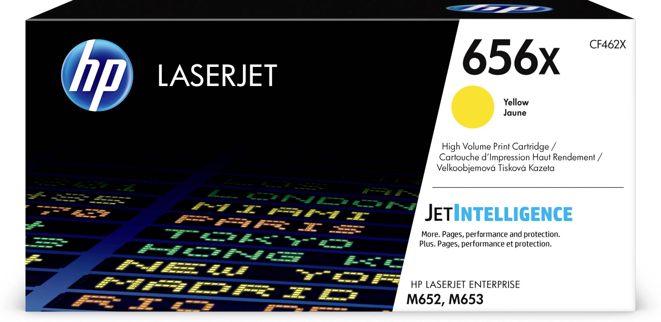 HP LaserJet 656X žlutá tonerová kazeta s vysokým výtěžkem pro JetIntelligence, kompatibilní s HP LaserJet Enterprise M652 a M653.