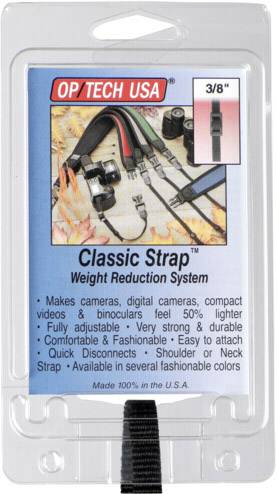 Popruh 'Classic Strap' od OP/TECH USA pro fotoaparáty a dalekohled. Systém odlehčení váhy, plně nastavitelný, pohodlný, velikost 3/8".