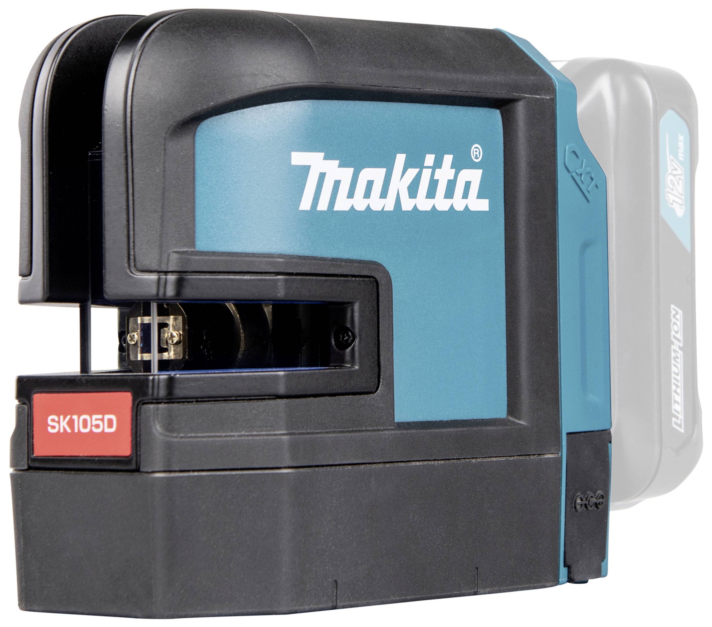 Makita SK105D linkový laser v modré a černé barvě s robustním tělem, vhodný pro přesné vyrovnávání při stavebních pracích.