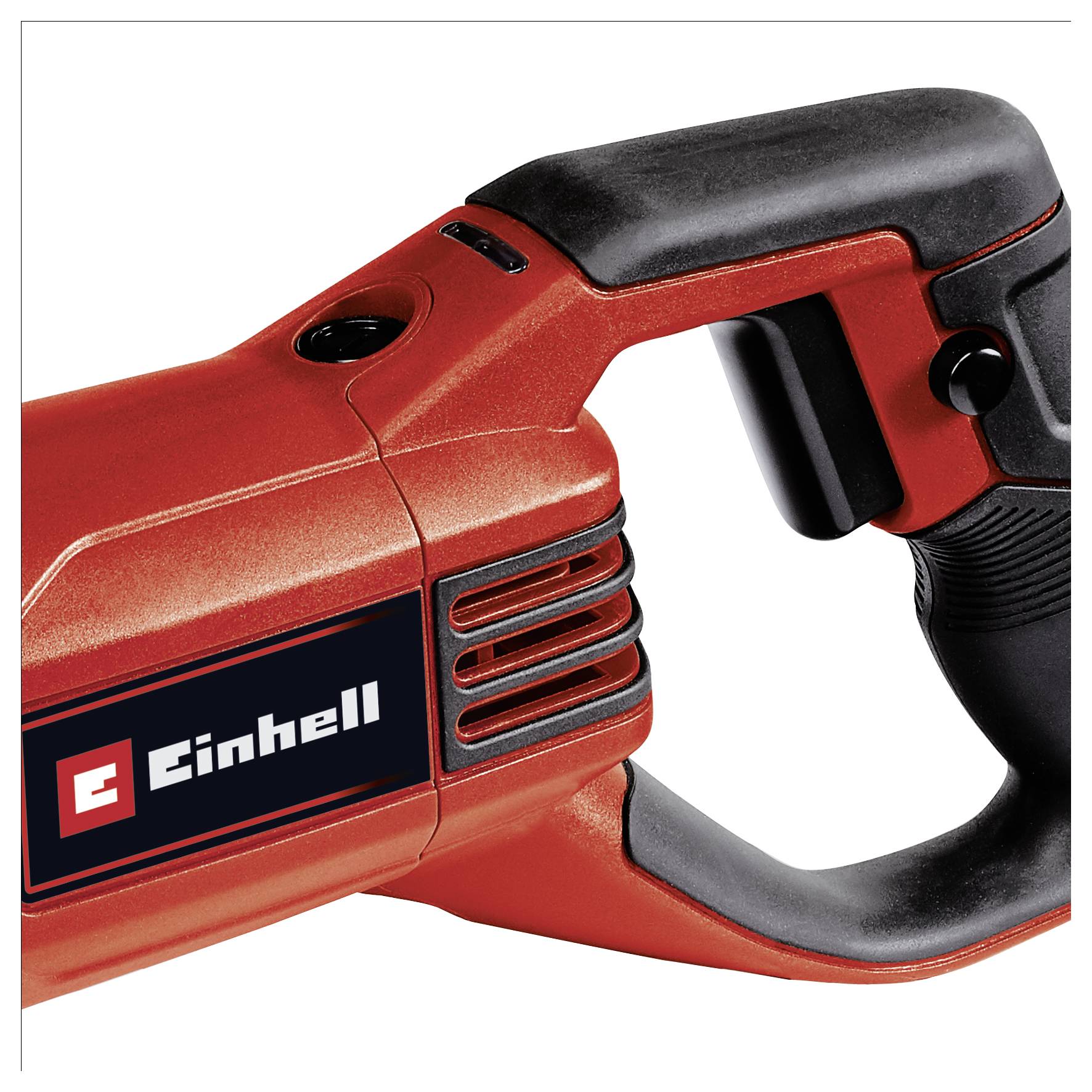 Červené elektrické nářadí s černou rukojetí, viditelné logo značky 'Einhell'.