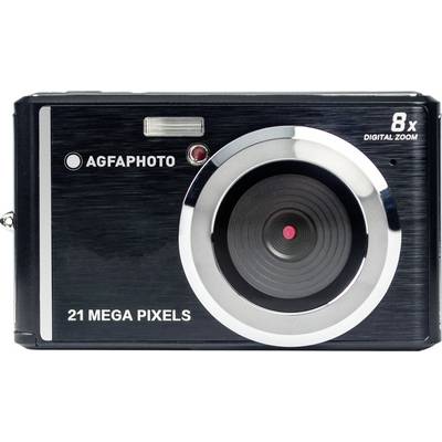 Černý digitální fotoaparát s 21 megapixely a 8násobným digitálním zoomem. Značka 'AGFAPHOTO' je viditelná na přední straně.