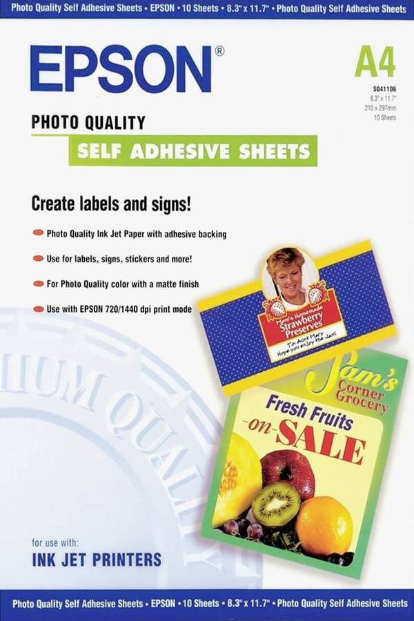 Epson Photo Quality Self Adhesive Sheets A4 C13S041106 fotografický papír A4 167 g/m² 10 listů samolepicí