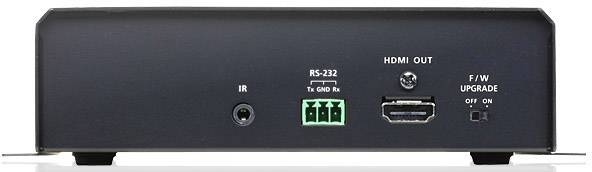 Zadní pohled elektronického zařízení s konektory: IR port, RS-232, HDMI výstup, přepínač upgradu firmware.