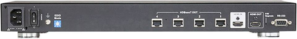 Zadní strana elektronického zařízení s několika porty, včetně napájecího vstupu, HDMI, síťového a USB konektorů.