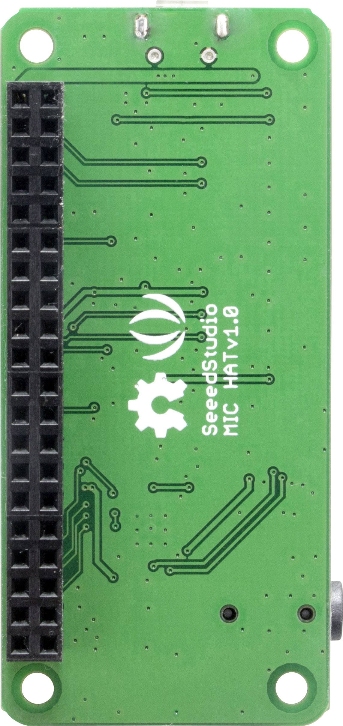 Zadní strana zelené elektronické desky plošných spojů s vodiči a nápisem 'SpeedStudio MMC Hat v1.0'.
