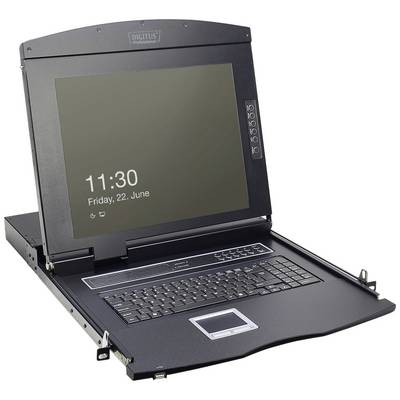 Černý serverový laptop s otevřeným displejem zobrazuje datum a čas '11:30, pátek, 22. června'. Klávesnice a touchpad jsou viditelné.