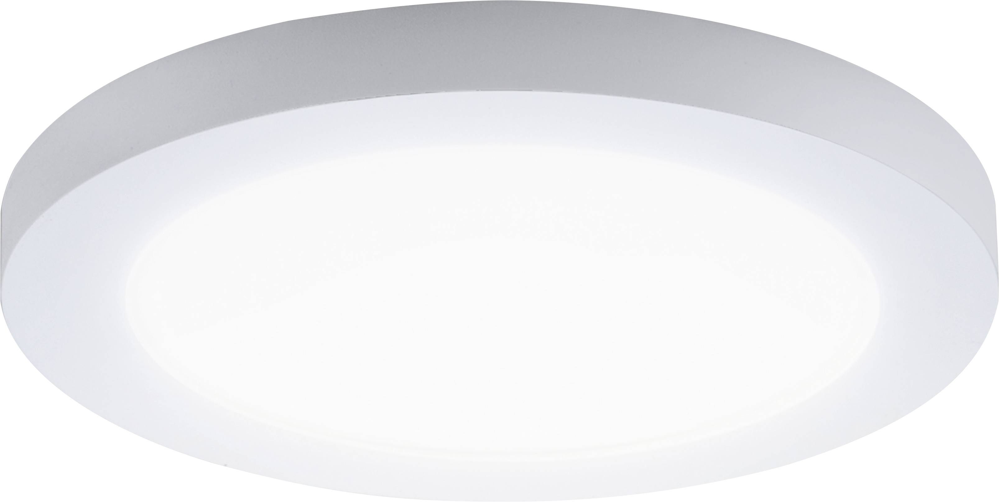 Kulatá, bílá stropní LED svítidlo s jednoduchým designem, ideální do moderních interiérů.