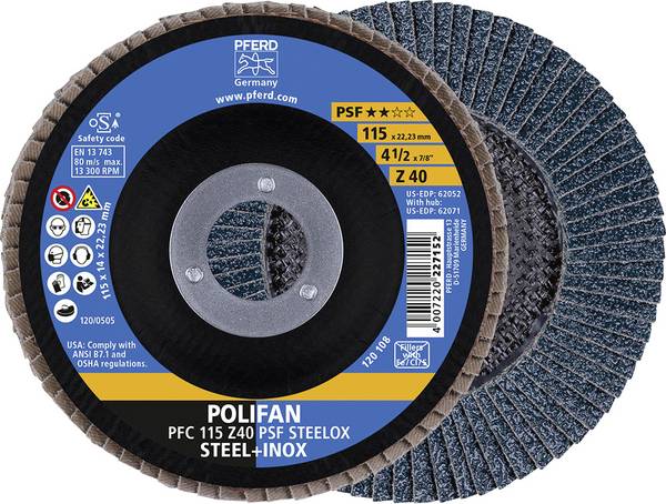 PFERD TOOLS 67764115 Z Psf Steelox vějířovitý brusný kotouč Průměr 115 mm Ø otvoru 22.23 mm Zrnitost 40  10 ks