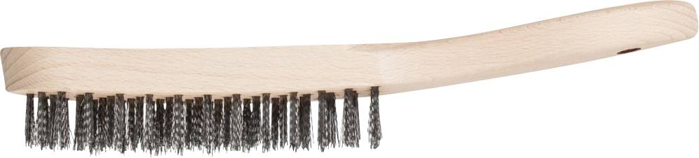 Dřevěný kartáč s dlouhými hustými štětinami a ergonomickou rukojetí. Vhodný pro čisticí nebo leštící práce.