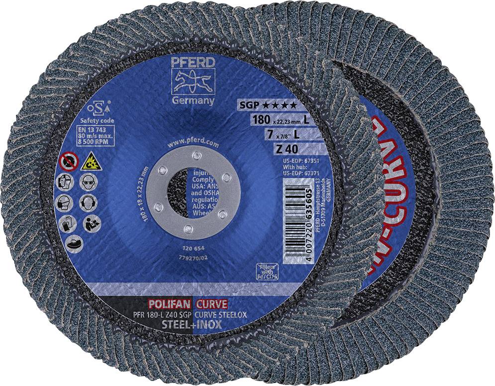 PFERD TOOLS 67689095 Z Sgp Curve Steelox vějířový brusný kotouč Průměr 180 mm Ø otvoru 22.23 mm Zrnitost 40 10 ks