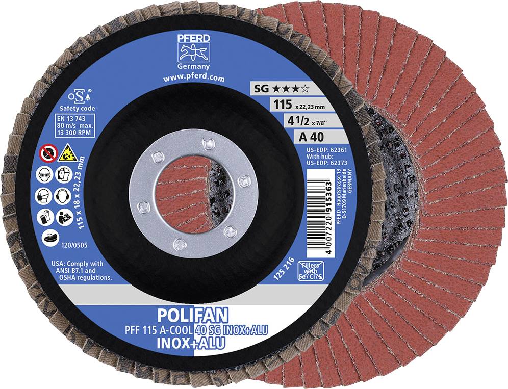 PFERD TOOLS 67654115 A-Cool Sg Inox + Alu vějířový brusný kotouč Průměr 115 mm Ø otvoru 22.23 mm Zrnitost 40 10 ks