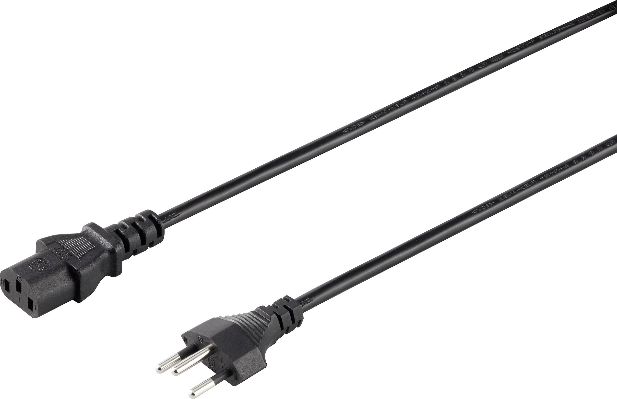 Černý napájecí kabel se Schuko zástrčkou na jedné straně a IEC zásuvkou na straně druhé, vhodný pro elektrické spotřebiče.