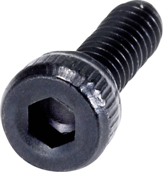 Černý šestihranný šroub z kovu, který se používá k upevnění v různých mechanických aplikacích.