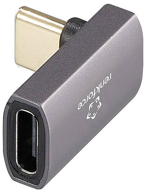 USB-C na USB-A adaptér v detailním záběru, šedé tělo se stříbrným nápisem, kompaktní a přenosný, používaný pro připojení starších zařízení.