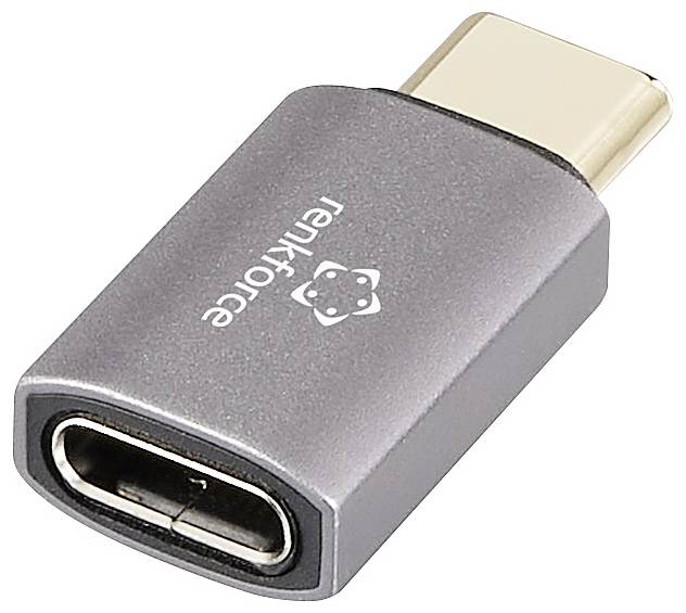 Adaptér s USB-C konektorem a USB-A zásuvkou. Barva: šedá. Označení: logo 'renkforce' na horní straně.