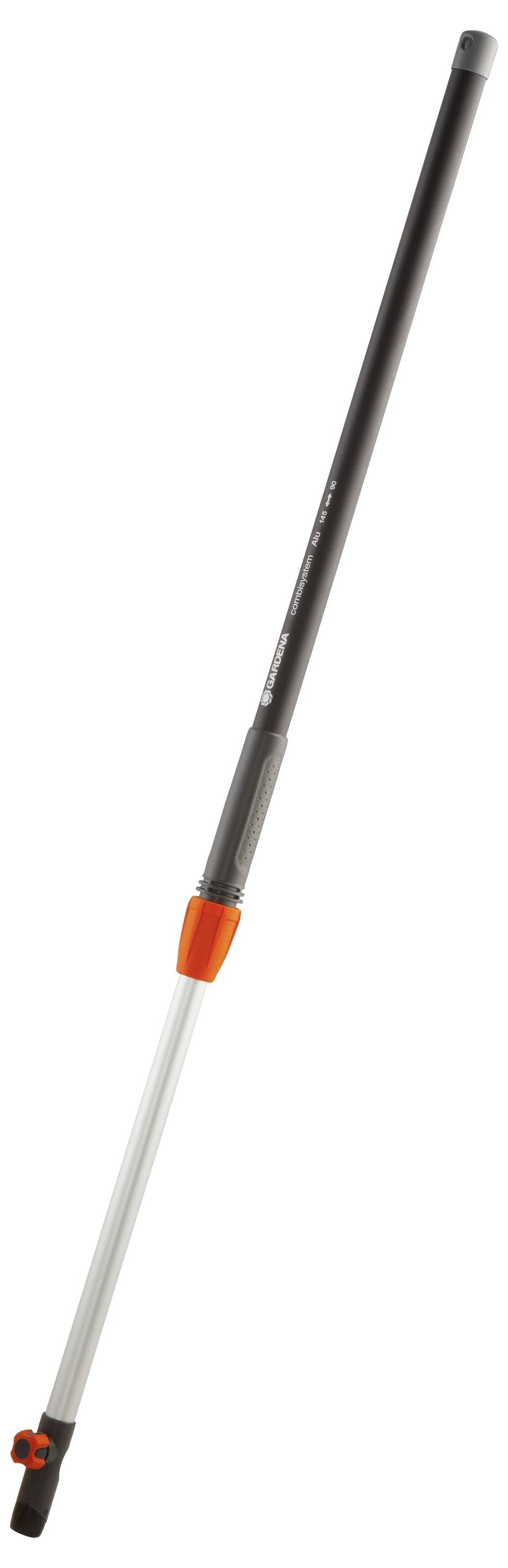 Teleskopická rukojeť s ergonomickým úchopem a nastavitelnou délkou, vhodná pro zahradní příslušenství nebo čisticí nástroje.