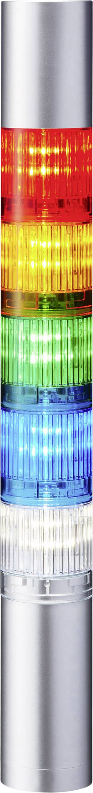 Věž z pěti barevných LED světel: červená, žlutá, zelená, modrá a bílá, seshora dolů, ve stříbrném pouzdře.