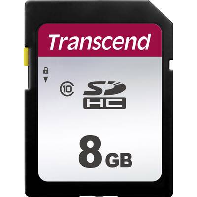 Paměťová karta značky Transcend s kapacitou 8 GB. Je označena jako SDHC karta s rychlostní třídou 10.