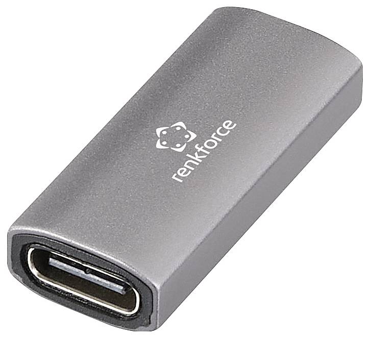 Šedostříbrný USB-C adaptér s nápisem 'renkforce'.