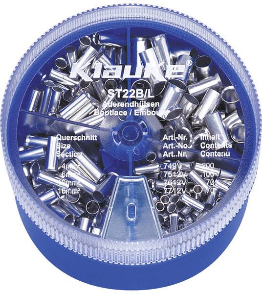 Klauke ST 22 BI' kulatá krabice se stříbrnými koncovkami kabelů v různých velikostech (4mm², 6mm², 16mm²).