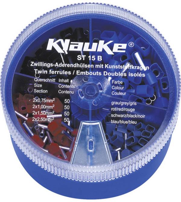 Klauke ST15B sada 2násobných dutinek 0.75 mm², 1 mm², 1.5 mm², 2.5 mm² částečná izolace šedá, červená, černá, modrá 200 díly
