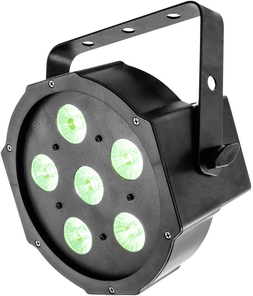 Černý LED reflektor se šesti zelenými světly, upevněný na nastavitelném rameni.