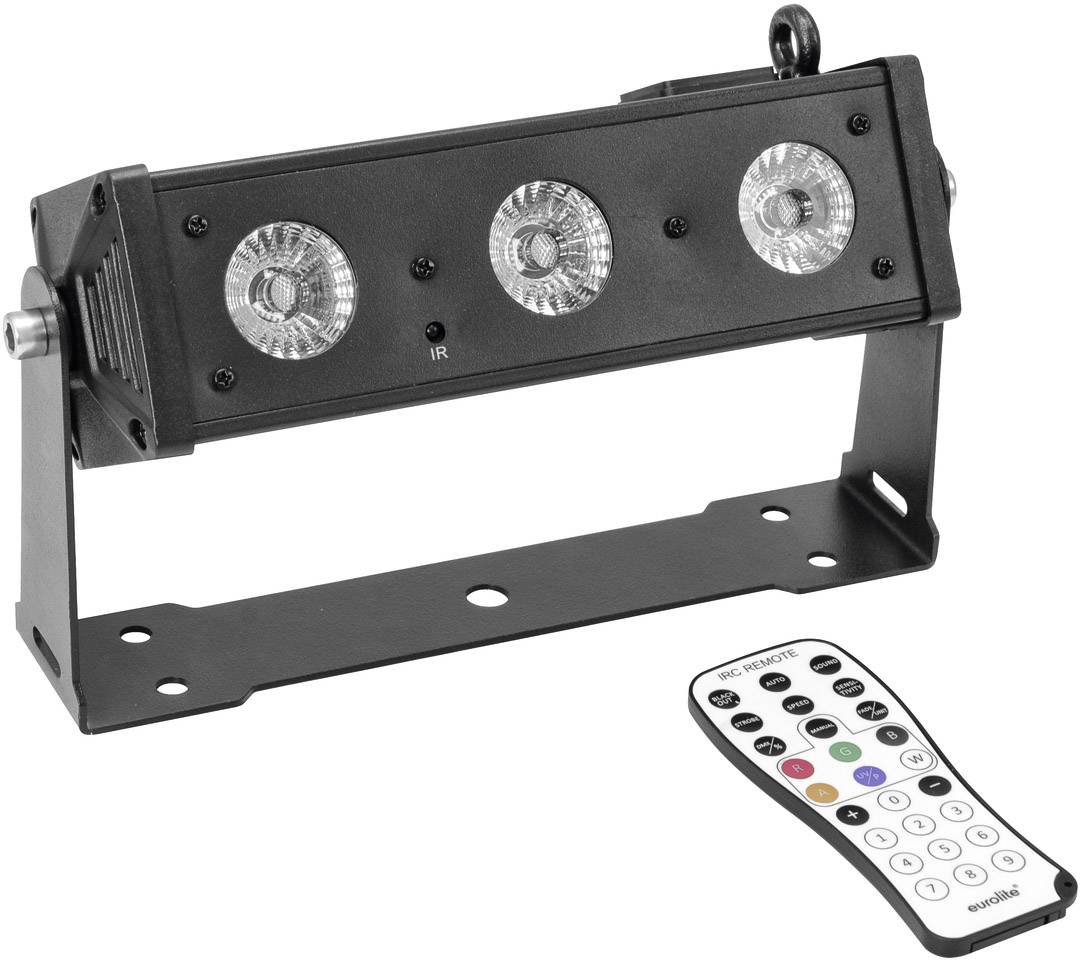 LED světelný efekt se čtyřmi kulatými čočkami a příslušným dálkovým ovládáním, vhodný pro pódia nebo párty.