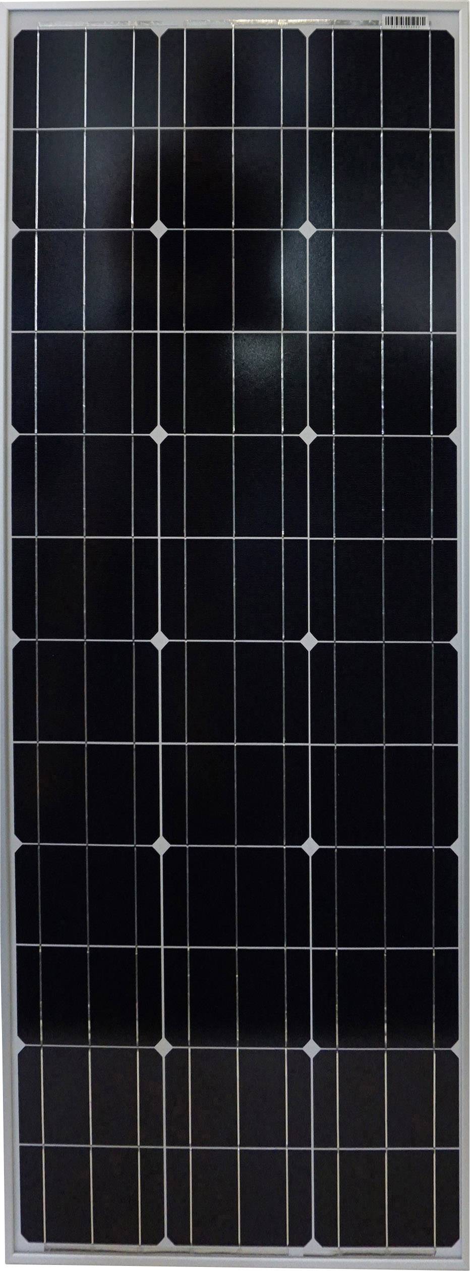 Solární modul s obdélníkovými tmavými fotovoltaickými články uspořádanými do mřížkového vzoru pro výrobu energie.