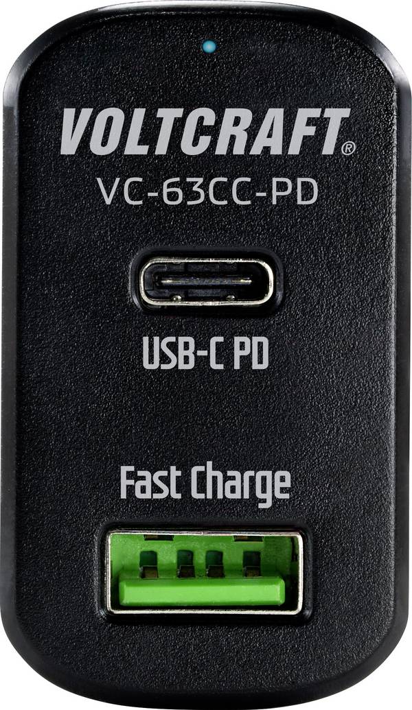 VOLTCRAFT CAS-63 USB nabíječka, USB Power Delivery (USB-PD) , 1x USB A , 1x USB-C®, 63 W, Dodávka energie, černá