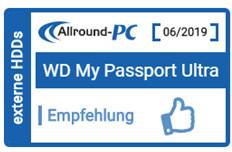 Doporučení "Všestranného PC" 06/2019 pro externí disky WD My Passport Ultra, s palcem nahoru.