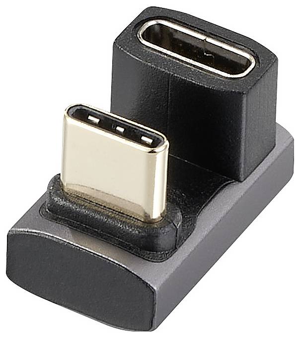 Adaptér s USB-C zástrčkou a USB-C zásuvkou, používaný pro připojení a nabíjení zařízení s USB-C konektorem.