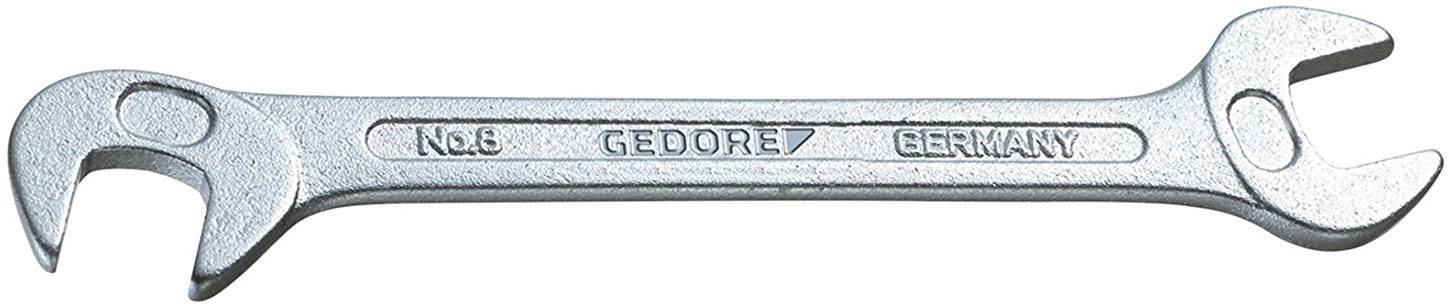Stříbrný stavitelný klíč se dvěma otevřenými konci s nápisem "N68 GEDORE GERMANY".