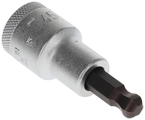 Stříbrný šroubovák Torx T45 s šestihranným náhonem. Vhodný pro opravu nebo montáž zařízení a strojů.
