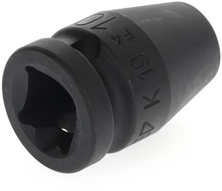 Černý plastový nástavec klíče se čtvercovým otvorem a označením. Vhodný pro použití se šroubovacími nástroji.