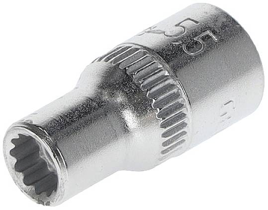 Stříbrný nástavec na klíč Torx velikosti T55, primárně navržený pro použití se šrouby tohoto typu.