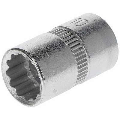 Nástrčný klíč s 12-hranným náhonem, velikost 10 mm, z kovu. Používá se k uvolňování nebo upevňování šroubů a matic.