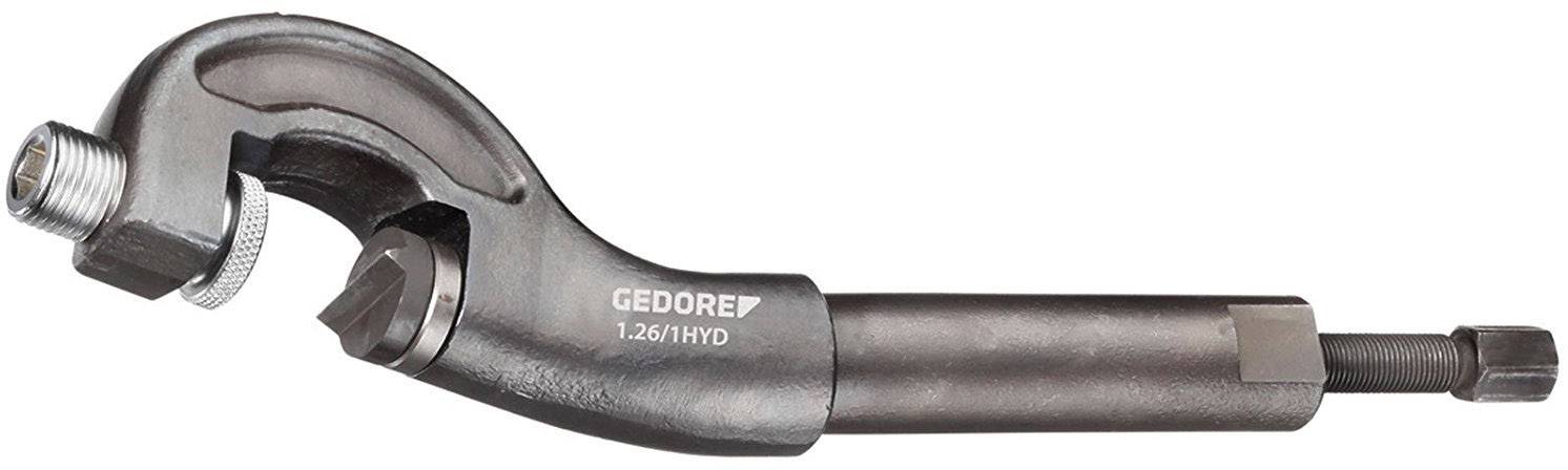 Hydraulický stahovák Gedore, model 1.26/1Hyd, vyrobený z kovu, používaný k odstraňování pevně usazených součástí, jako jsou například kuličková ložiska.
