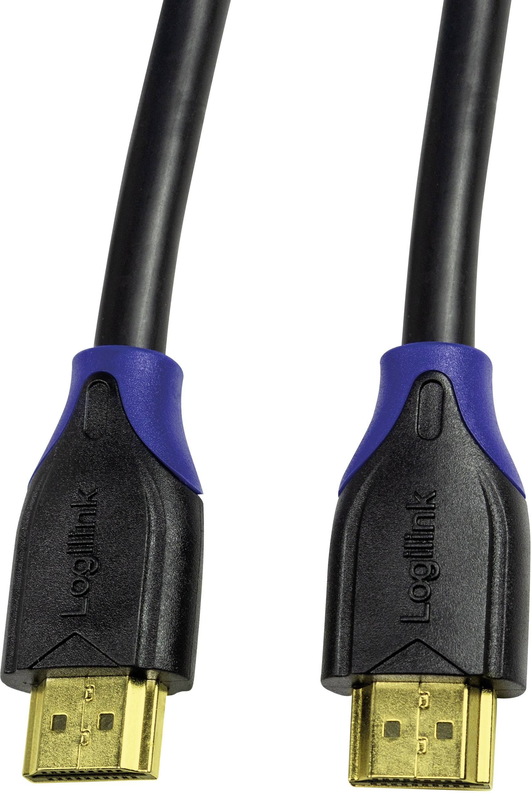 Dva černé HDMI kabely s modrými a zlatými konektory leží vedle sebe.