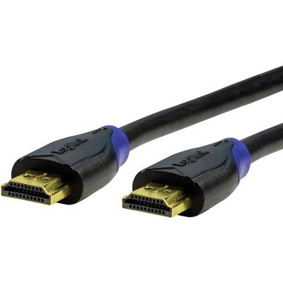 Dva černé HDMI kabely se zlatými konektory a modrými značkami na připojeních, ležící vedle sebe.