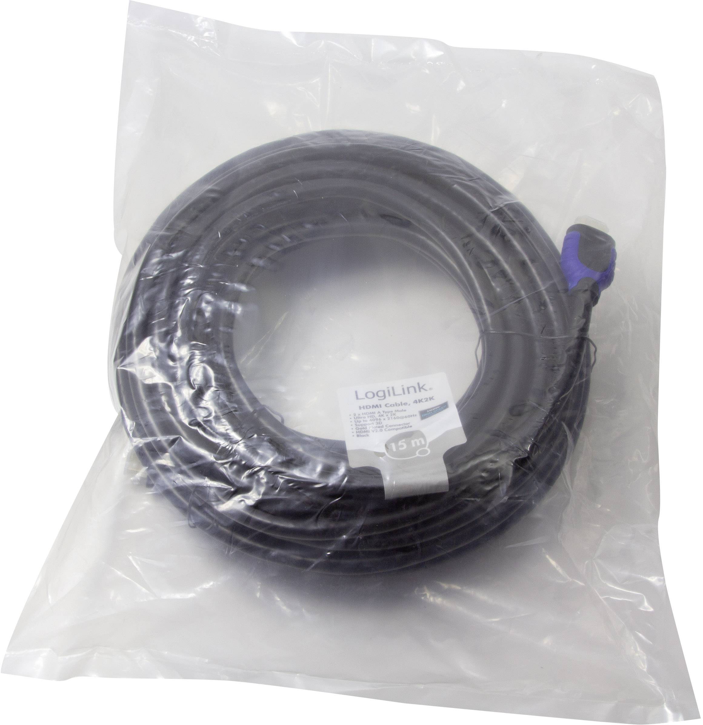 Ethernetový kabel LogiLink, délka 15 m, zabalený v průhledném plastovém sáčku.