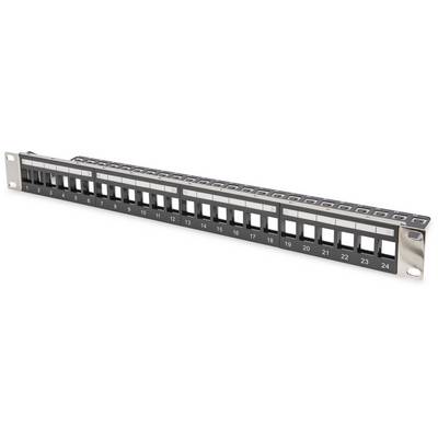 Patch panel se 24 porty, číslovaný od 1 do 24, pro síťové kabeláže.