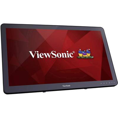 Obrazovka s logem ViewSonic na červeném pozadí. Vedle loga jsou vyobrazeni tři pestře zbarvení ptáci.