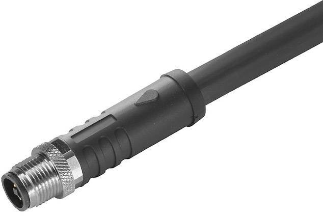Černý propojovací kabel s kovovým konektorem na jednom konci, vhodný pro elektronická zařízení nebo průmyslové aplikace.
